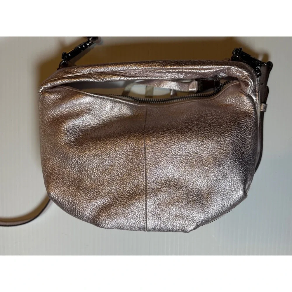 Aimee Kestenberg Crossbody Rose Gold Metallic Leather Tassel Zip Bag Small